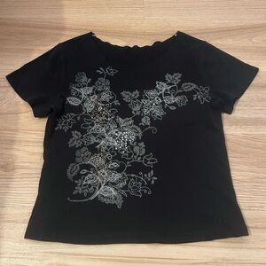 Elegant Off the Shoulder Bling Black Floral Women's Top
